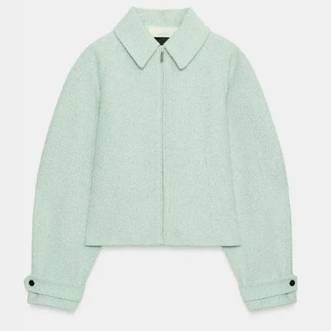 Damen Cropped Bouclé‑Blouson mit verdecktem Reißverschluss und Hemdkragen Nord Taschen