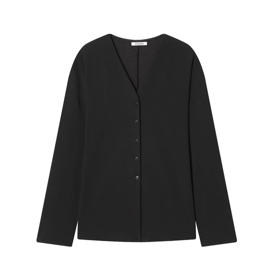 Damen Boxy-Knopfleistenbluse mit V-Ausschnitt und lässiger Oversize-Passform Nord Taschen
