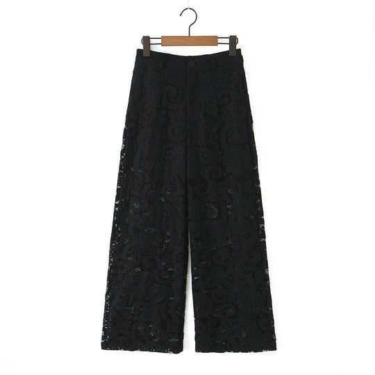 Damen Transparente Spitzenhose mit geradem Bein und elastischem Bund Nord Taschen