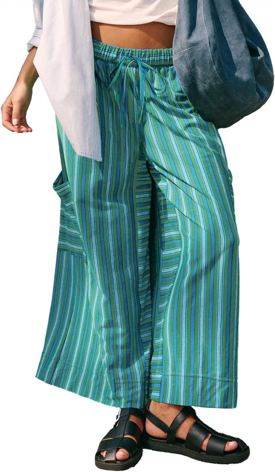 Damen Weitgeschnittene Streifen-Hose Nord Taschen