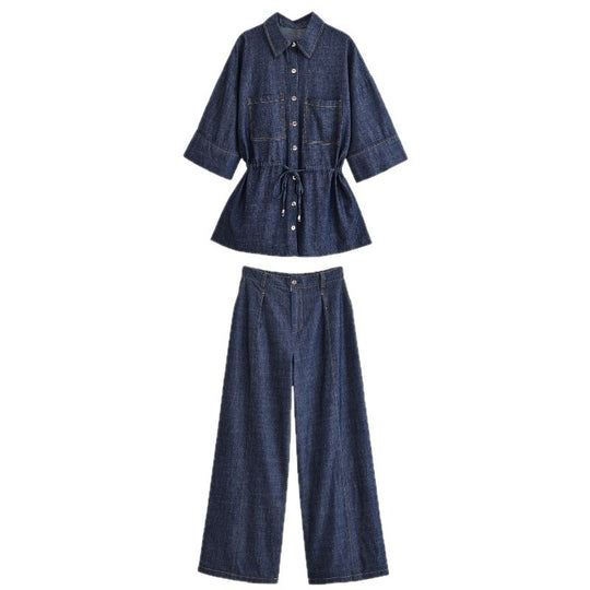 Damen Weite High-Waist Denim-Hose mit Bügelfalte und weitem Bein Nord Taschen