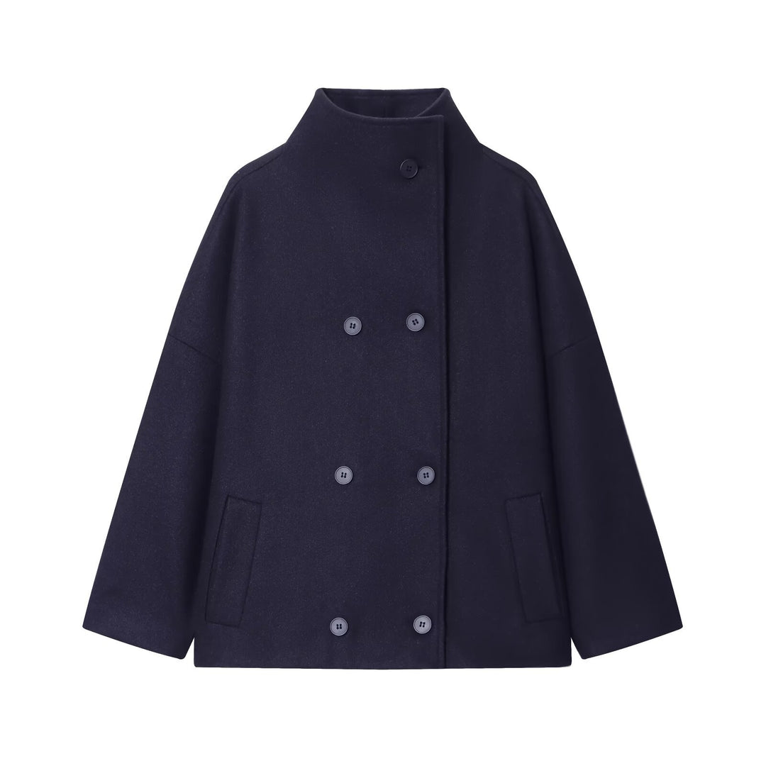 Damen Kurzes Cape-Mantel aus Wollmix mit hohem Stehkragen und doppelreihiger Knopfleiste Nord Taschen