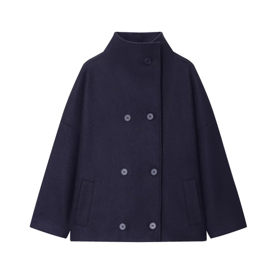 Damen Kurzes Cape-Mantel aus Wollmix mit hohem Stehkragen und doppelreihiger Knopfleiste Nord Taschen