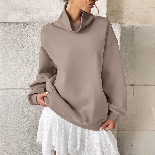 Damen Lässiges Oversize-Sweatshirt mit Schlauchkragen und Kängurutasche Nord Taschen