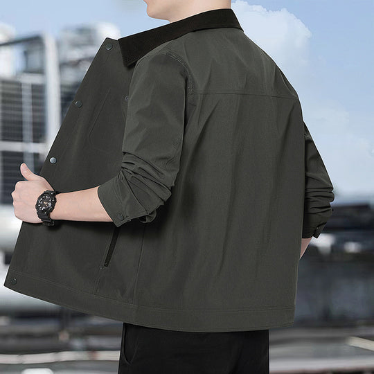 Herren Leichte Freizeitjacke mit Cordkragen, Druckknopfleiste und verdeckten Reißverschlusstaschen Nord Taschen