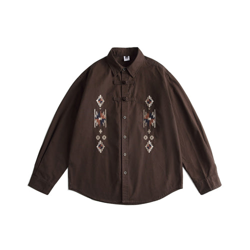 Herren Besticktes Overshirt im Chinoiserie‑Look mit Frog‑Verschlüssen und weitem Schnitt Nord Taschen