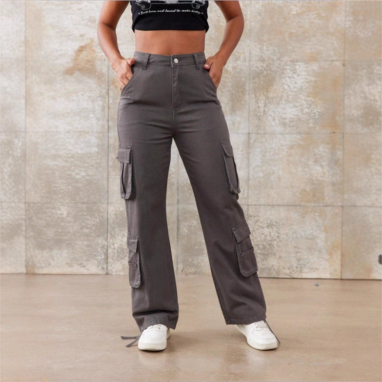 Damen Utility-Cargo-Hose mit weitem Bein, Mehrfach-Taschen und taillenhoher Passform Nord Taschen