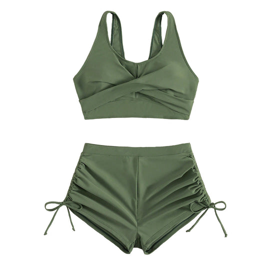 Damen Sportlicher Bikini mit gerafften Shorts