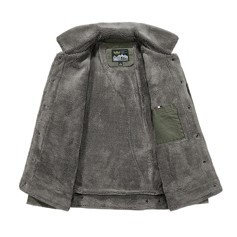 Herren Vintage-inspirierte Canvas-Workerjacke mit Vollfutter-Teddy, Brustpatten und Multifunktions-Taschen Nord Taschen