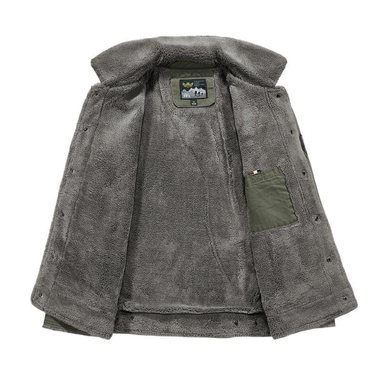 Herren Vintage-inspirierte Canvas-Workerjacke mit Vollfutter-Teddy, Brustpatten und Multifunktions-Taschen Nord Taschen