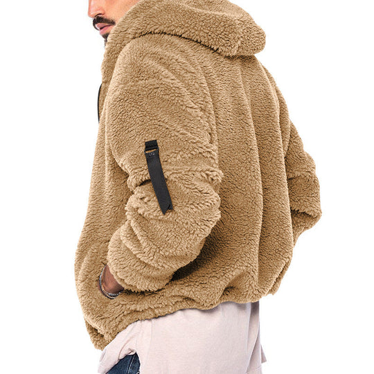 Herren nan Sherpa-Fleece Kapuzenjacke mit durchgehendem Reißverschluss und Ärmel-Tasche