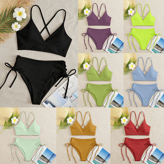 Damen Bikini-Set mit verstellbaren Trägern und raffinierten Schnürdetails