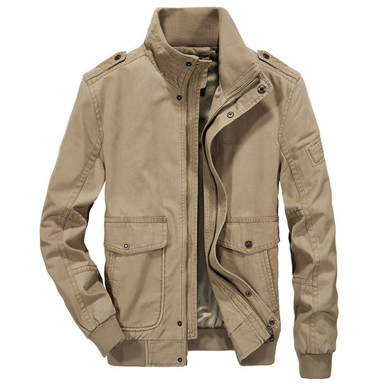 Herren robuste Canvas‑Field‑Bomberjacke mit Stehkragen, Schulterklappen und Mehrfach‑Taschen Nord Taschen