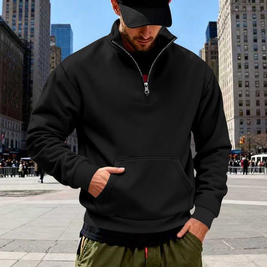Herren Halbzip-Sweatshirt mit Stehkragen, Kängurutasche und Rippbündchen Nord Taschen