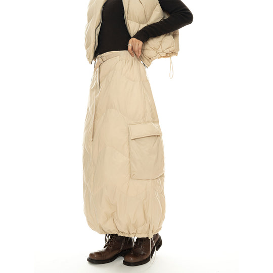 Damen Wattierter Stepp-Midirock mit Cargo-Tasche und Tunnelzug Nord Taschen