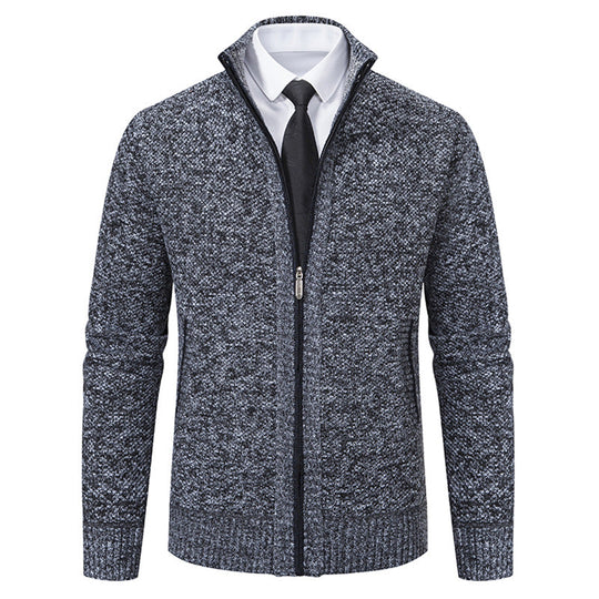 Herren elegante Strickjacke mit hohem Kragen und praktischem Reißverschluss