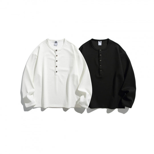 Unisex Waffelstruktur-Henleyshirt mit Knopfleiste und Oversize-Schnitt Nord Taschen