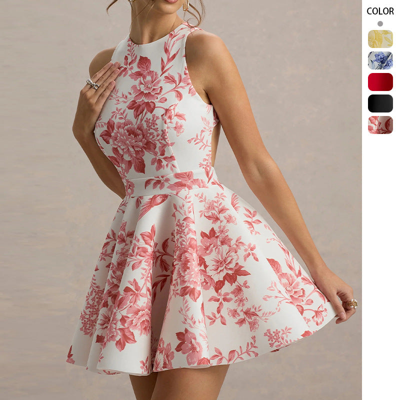 Damen Verspielt tailliertes Minimal-Kleid mit schwingendem Rock und halber Rückenansicht