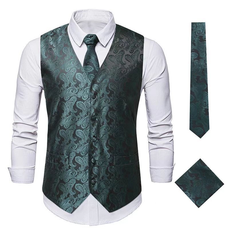 Herren Paisley Satin Anzugweste Set mit Krawatte und Einstecktuch Nord Taschen