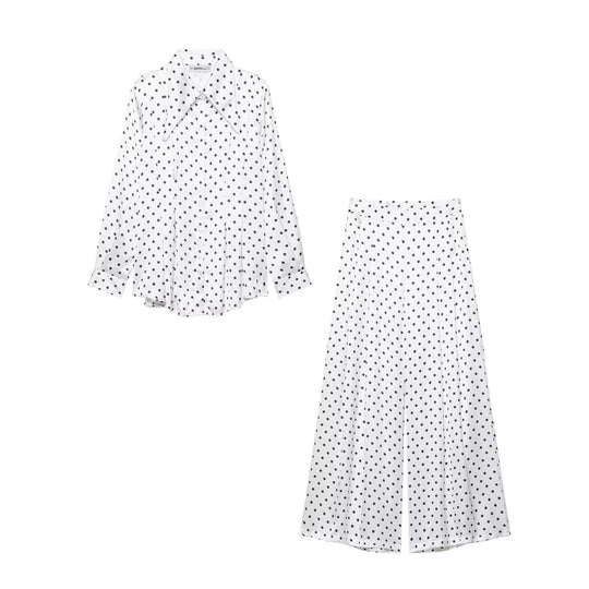 Damen Weite Palazzohose mit hoher Taille, Bein‑Schlitz und Punktmuster Nord Taschen