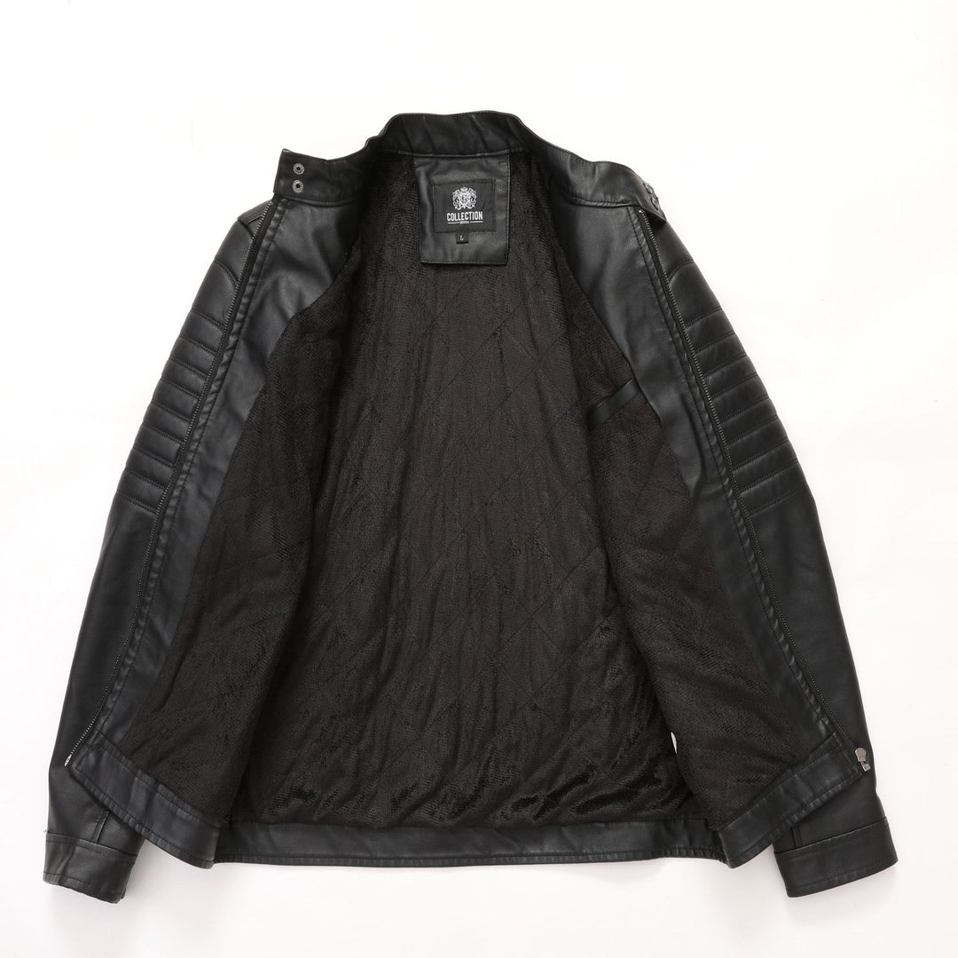 Herren Bikerjacke aus Kunstleder mit gesteppter Ärmelpolsterung, Stehkragen und Multi-Taschen Nord Taschen