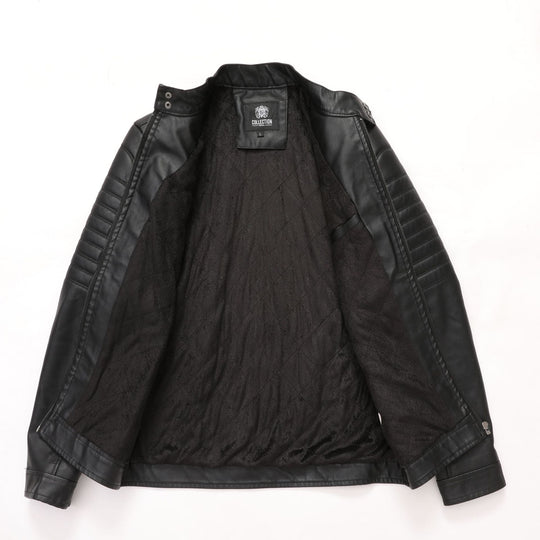 Herren Bikerjacke aus Kunstleder mit gesteppter Ärmelpolsterung, Stehkragen und Multi-Taschen Nord Taschen