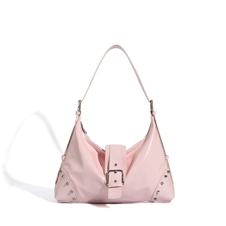 Damen Hobo-Tasche mit glänzendem Material und dekorativen Nieten Nord Taschen