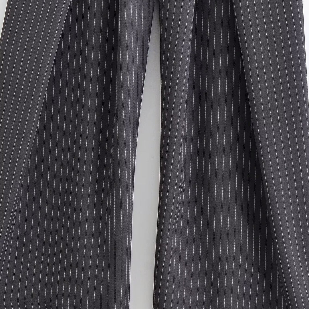 Damen Palazzo-Hose mit Nadelstreifen, vorn segmentierten Falten und hoher Bund Nord Taschen