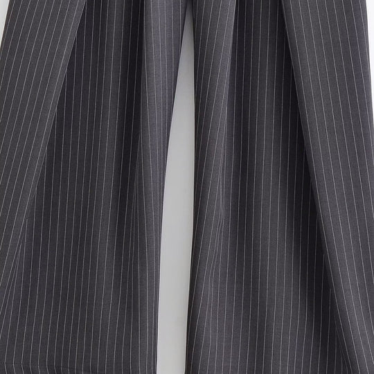 Damen Palazzo-Hose mit Nadelstreifen, vorn segmentierten Falten und hoher Bund Nord Taschen