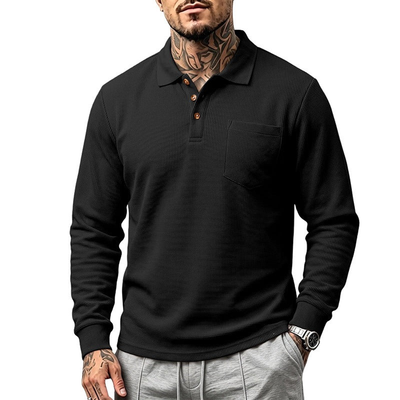 Herren Langarm-Waffelpiqué-Polo mit Knopfleiste und Brusttasche Nord Taschen