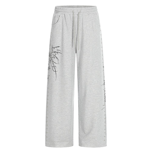 Damen Weite Sweatpants mit Tunnelzug, Ziernieten und grafischem Print Nord Taschen
