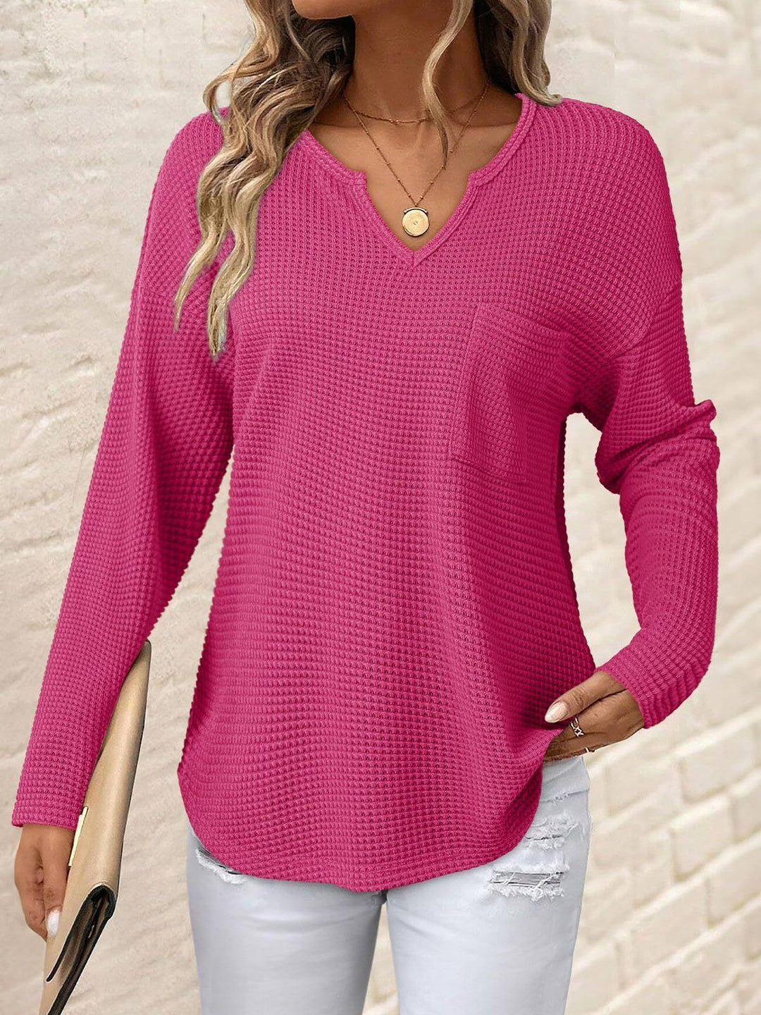 Damen Lässiger V-Ausschnitt Pullover mit Taschen Nord Taschen