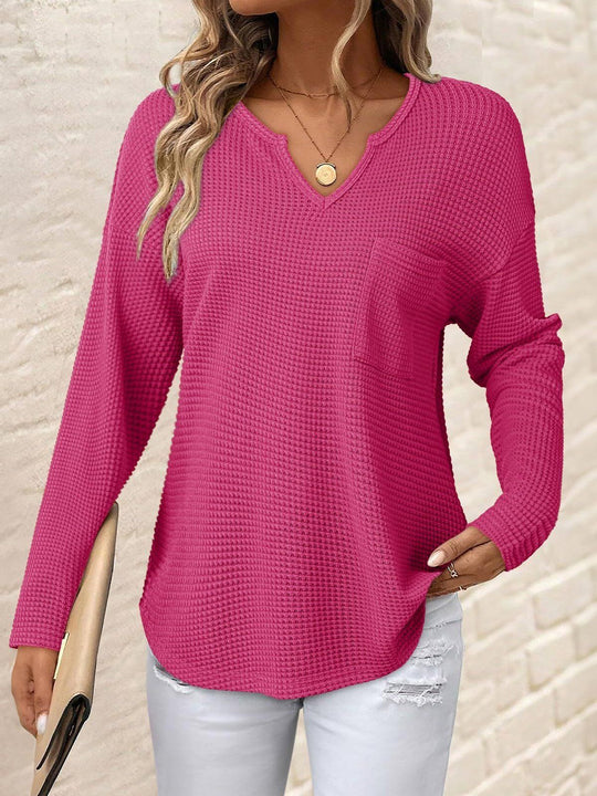 Damen Lässiger V-Ausschnitt Pullover mit Taschen Nord Taschen
