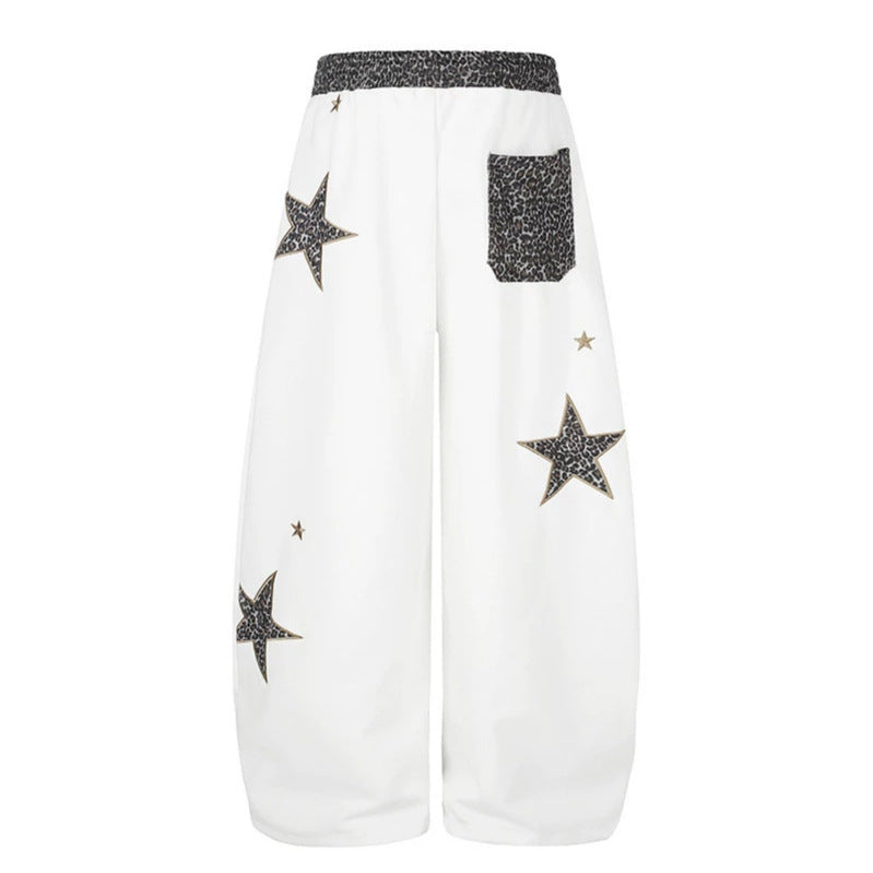 Damen Extraweite Palazzo‑Sweathose mit Leo‑Taille, Stern‑Applikationen und Kordelzug Nord Taschen
