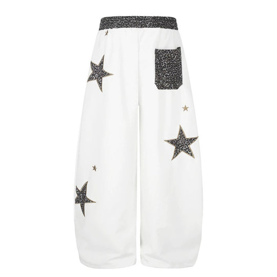 Damen Extraweite Palazzo‑Sweathose mit Leo‑Taille, Stern‑Applikationen und Kordelzug Nord Taschen