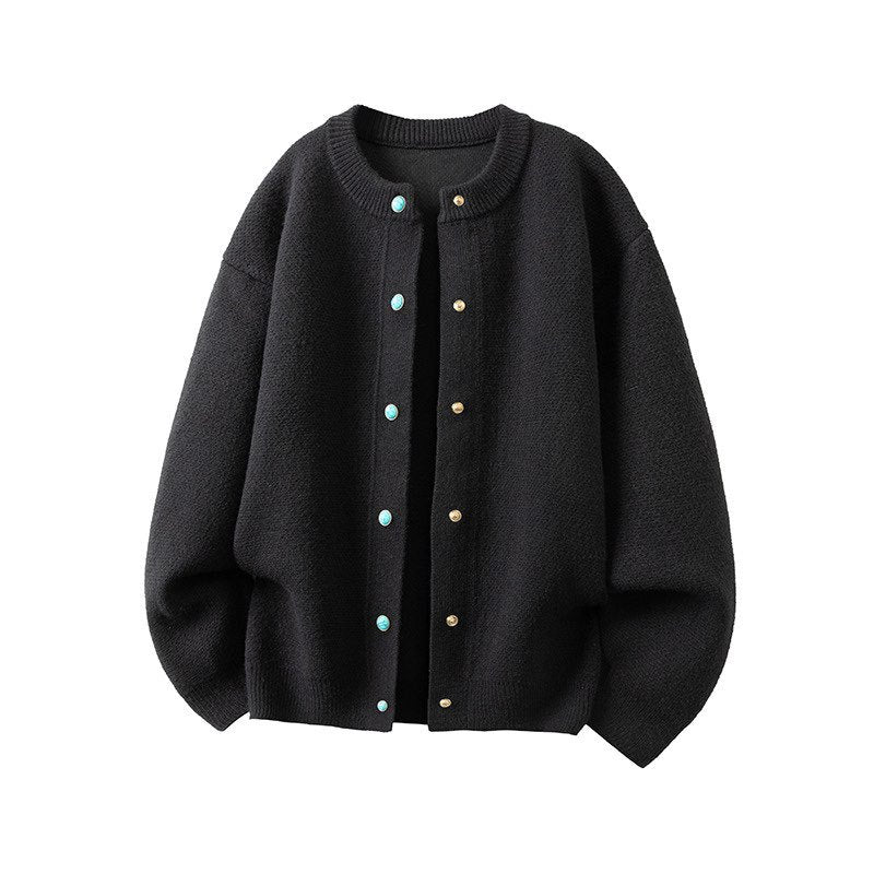 Damen Oversize-Strickjacke mit rundem Ausschnitt und kontrastknöpfen Nord Taschen