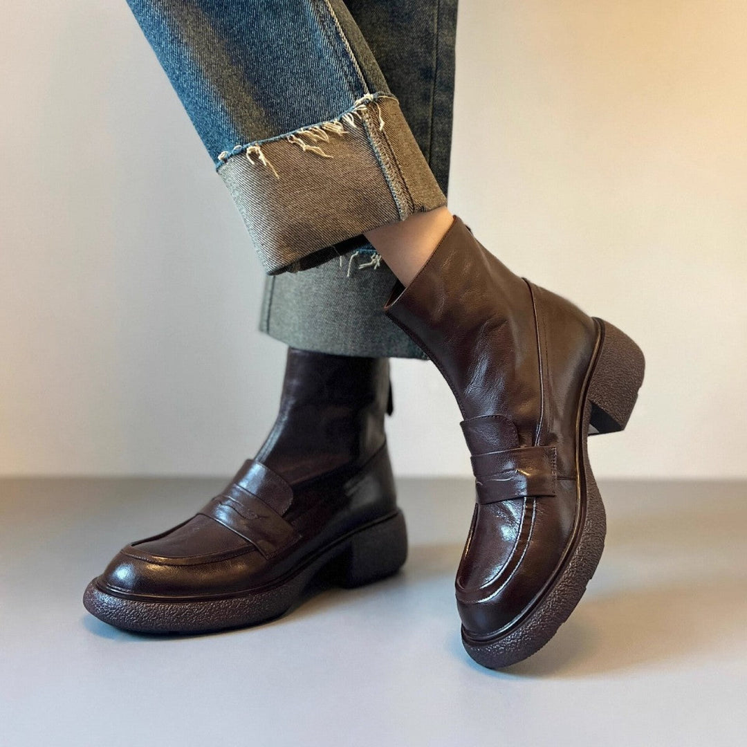 Damen Chunky Ankle Boots mit elegantem Absatz und klassischem Loafer-Design Nord Taschen