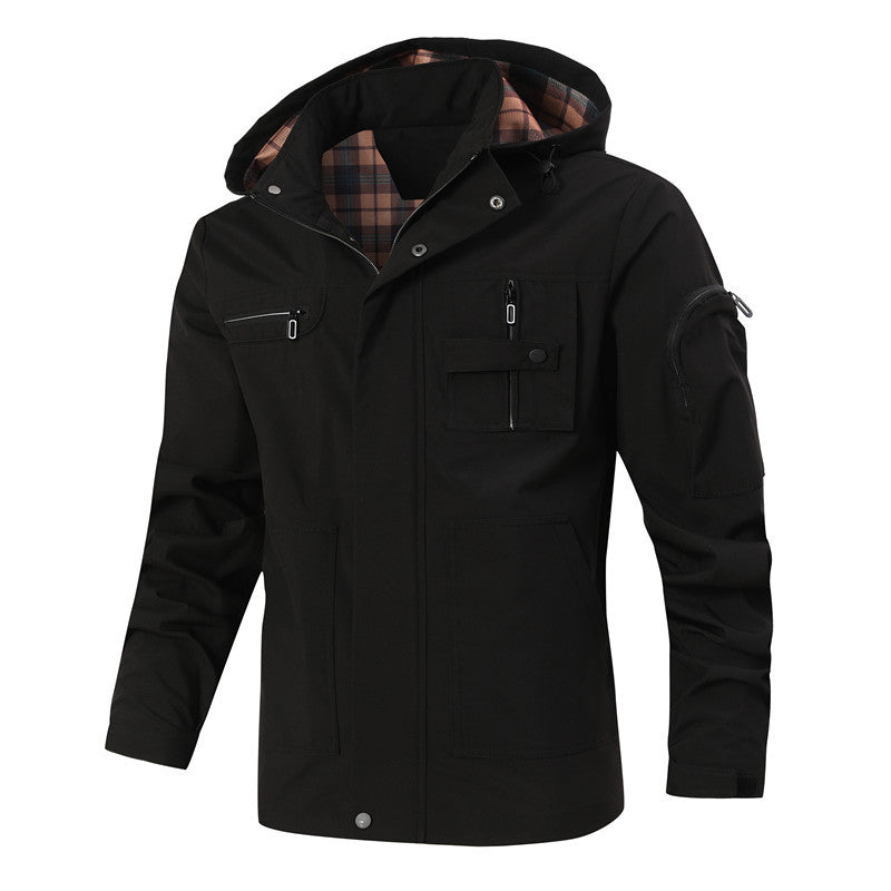 Herren Wasserdichte Utility-Jacke mit Kapuze und Mehrfachtaschen Nord Taschen