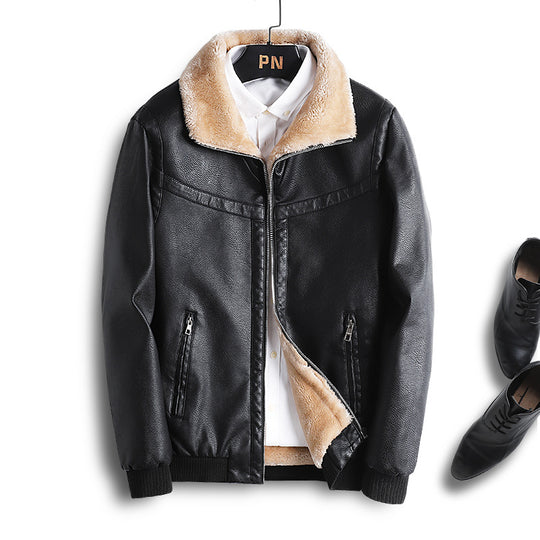 Herren Lederimitat-Fliegerjacke mit Teddyfutter und Kunstfellkragen Nord Taschen