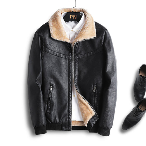 Herren Lederimitat-Fliegerjacke mit Teddyfutter und Kunstfellkragen Nord Taschen