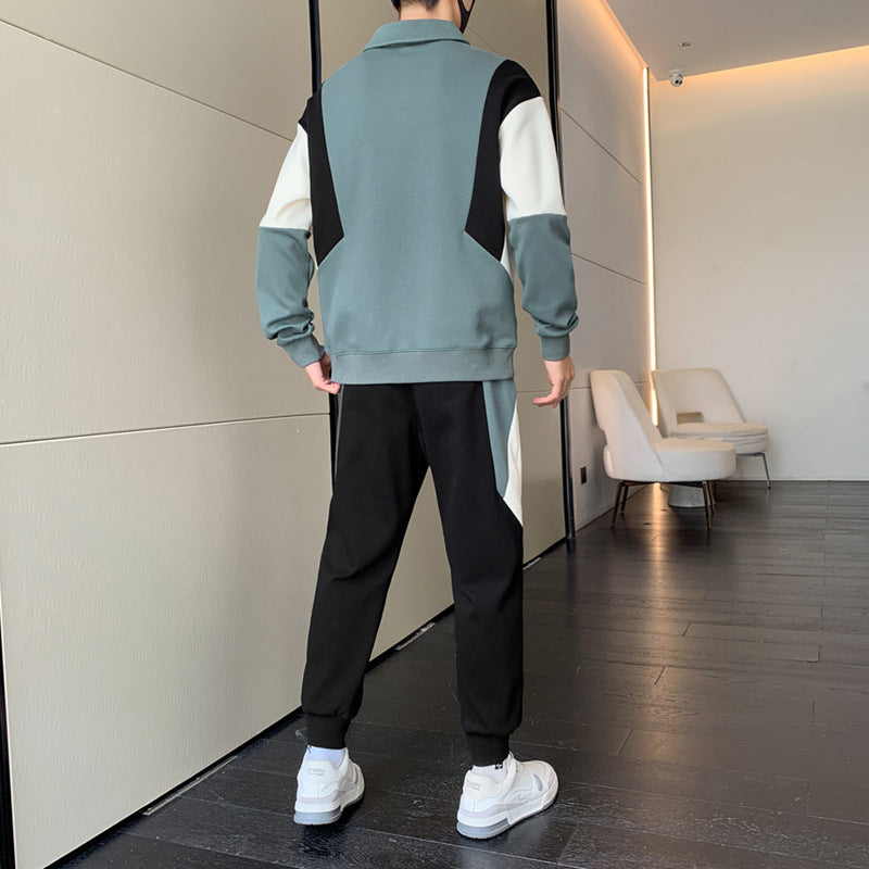 Herren Zweiteiliges Colorblock-Trainingsset mit Polokragen & konischer Jogginghose Nord Taschen