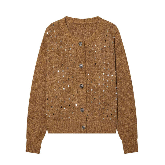 Damen Strickcardigan mit Pailletten und Zierknöpfen Nord Taschen