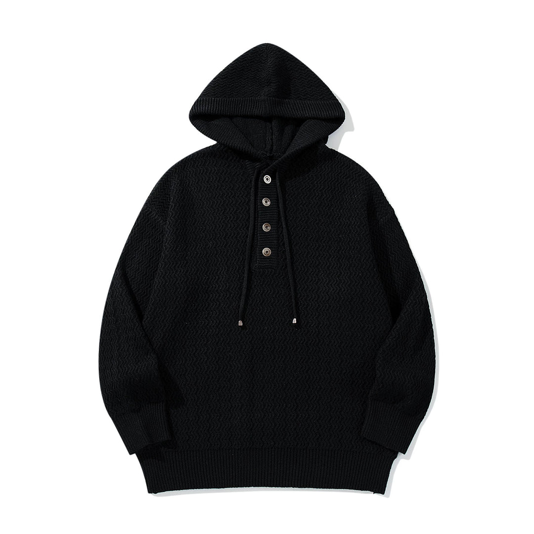 Unisex Strukturierter Kapuzen‑Strickpullover mit Henley‑Knopfleiste Nord Taschen