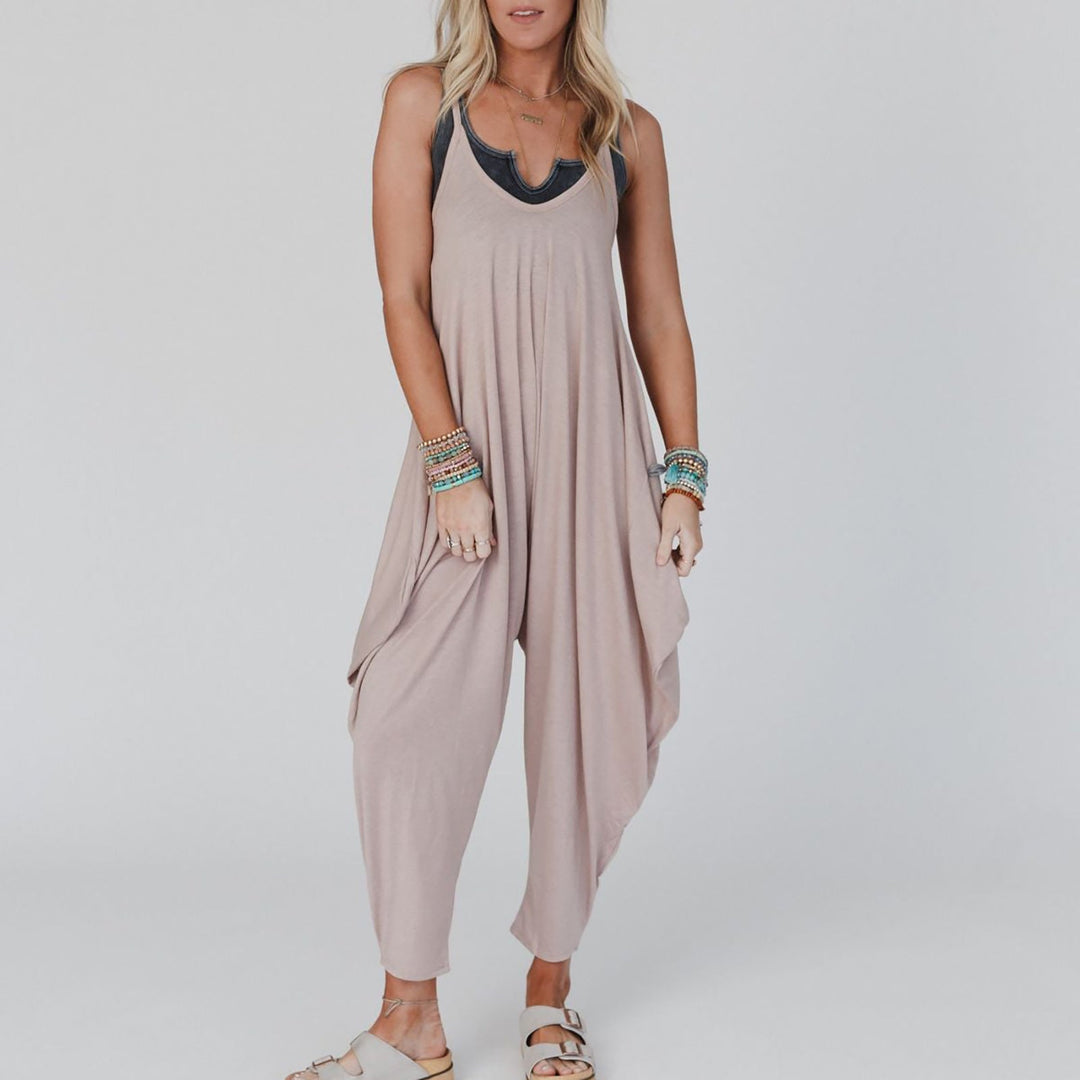 Damen bequemer Jumpsuit mit lässigem Schnitt und tiefem V-Ausschnitt Nord Taschen