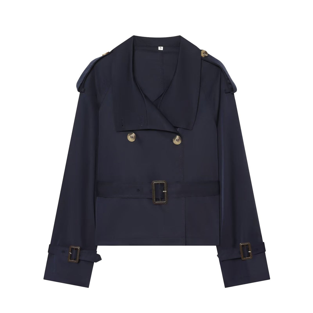Damen Kurztrench im Boxy‑Stil mit doppelreihigem Verschluss, Schnallenärmeln und Taillengürtel Nord Taschen