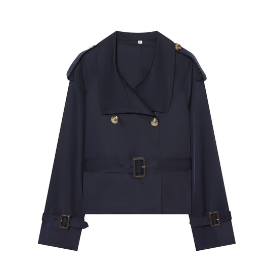 Damen Kurztrench im Boxy‑Stil mit doppelreihigem Verschluss, Schnallenärmeln und Taillengürtel Nord Taschen