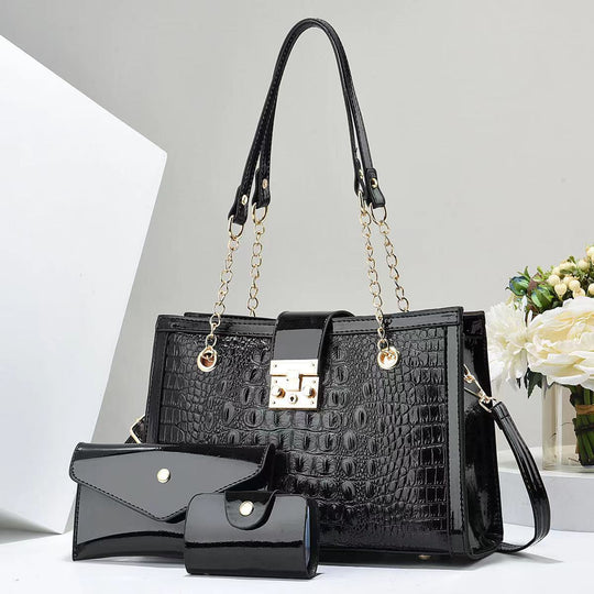 Damen Handtaschen-Set mit exklusiver Kroko-Prägung und abnehmbarer Clutch Nord Taschen