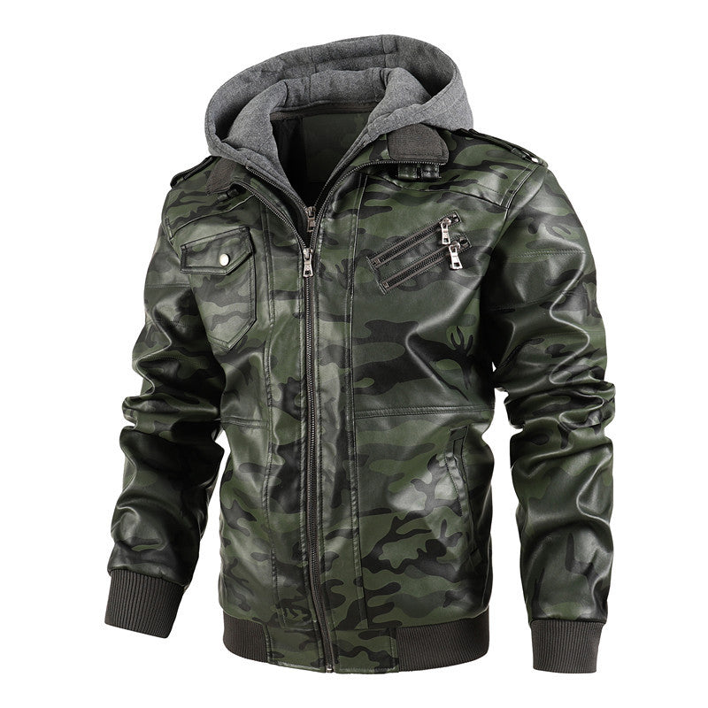 Herren Modische Kunstlederjacke im Military-Stil Nord Taschen