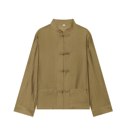 Damen Asiatisch-inspirierte Übergangsjacke mit Stehkragen, Knotenverschlüssen und aufgesetzten Taschen Nord Taschen