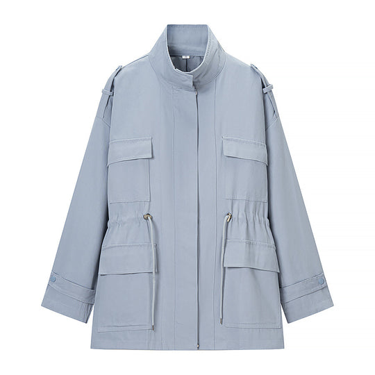 Damen Utility-Jacke mit Kordelzug, Stehkragen und aufgesetzten Taschen Nord Taschen